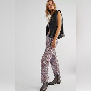 Free People Dance Again Sequin Straight Trousers Pants. Size Medium. Worn once!